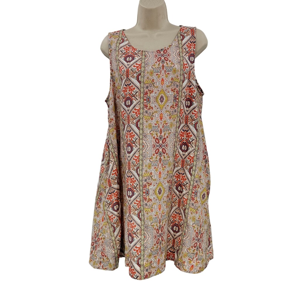 Rachel Zoe Dress Womens Large Multicolor Linen Sleeveless Boho Tunic Tank Top